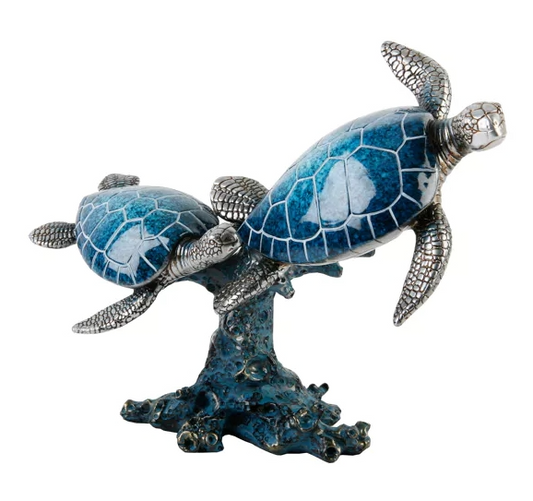 Polished Stone Effect Two Turtles Swimming