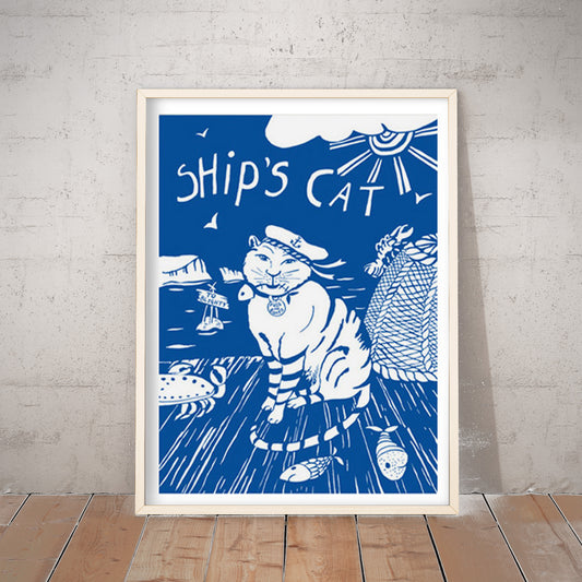 'Ships Cat' A3 Framed Art Print