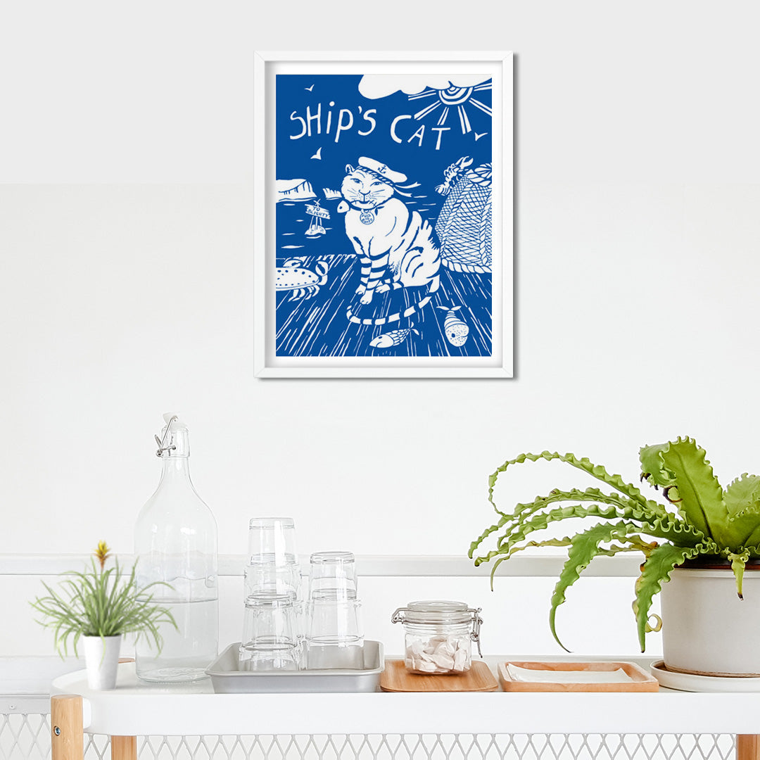 'Ships Cat' A3 Framed Art Print