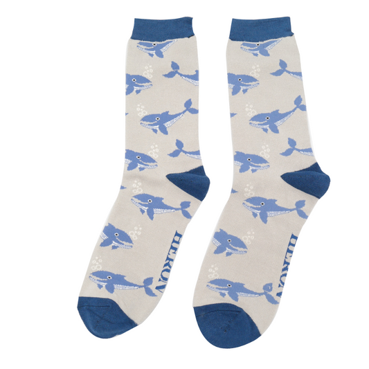 Whale Socks, Silver, Size 7-11