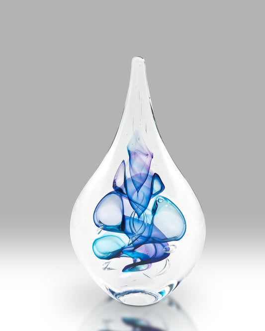 Crystal Glass Drop Paperweight - Smokey Blue