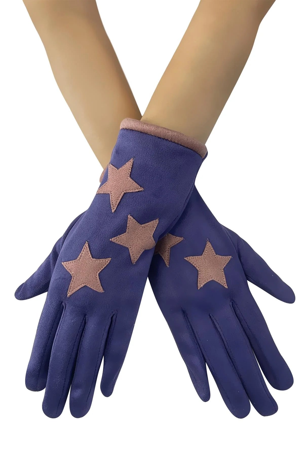 Star Print Suede Touchscreen Gloves, Purple