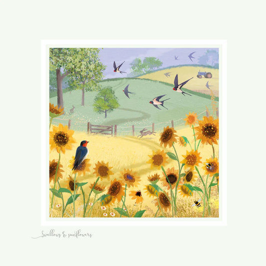 Heydays Swallows and Sunflowers Greetings Card