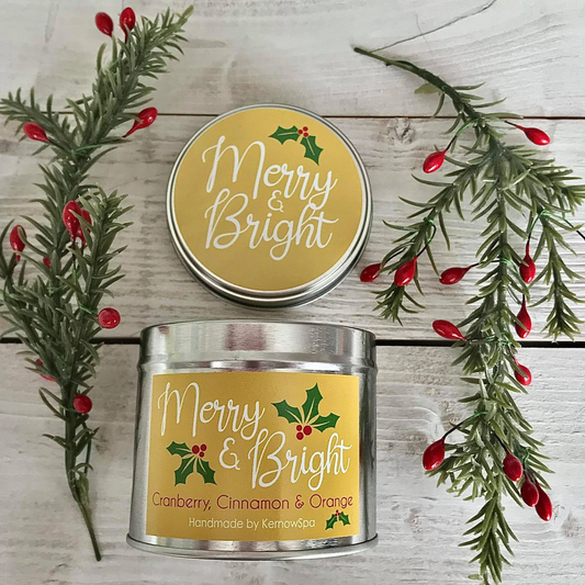 Merry and Bright, Cranberry, Cinnamon & Orange, Scented Soy Wax Candle in Tin