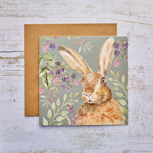 Hare and Berries Greetings Card