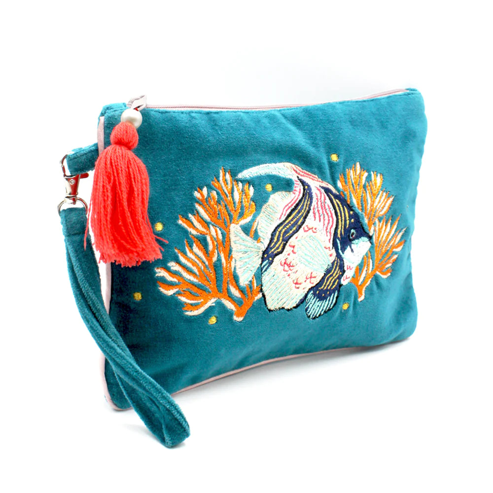 Coral Velvet Fish Clutch Bag