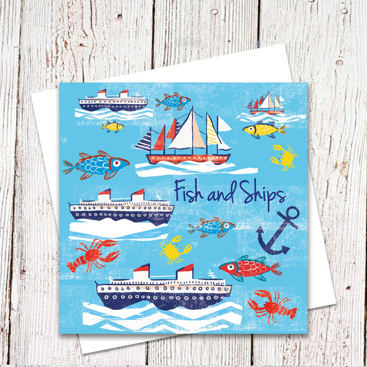 'Fish and Ships' Blank Card by Lou MIlls