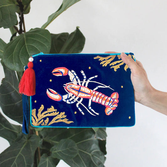 Coral Velvet Lobster Clutch Bag