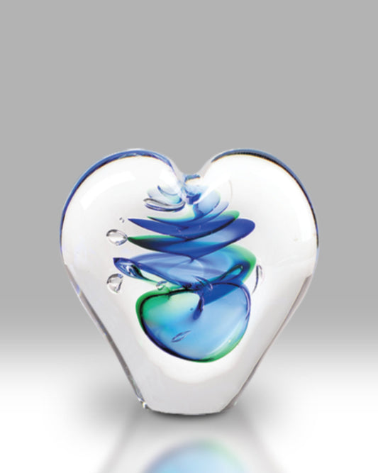 Passion Glass Heart Paperweight - Blue/Green