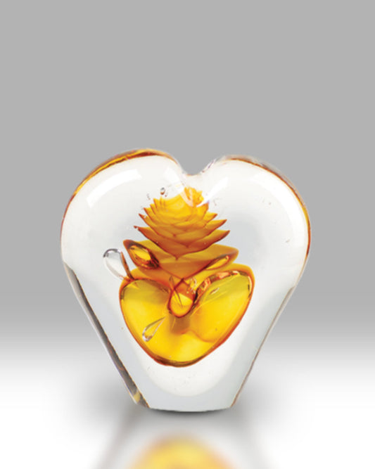 Passion Glass Heart Paperweight - Gold