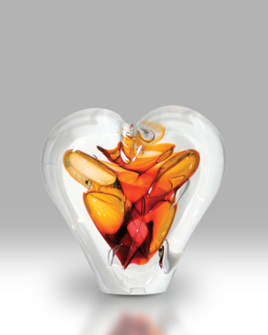 Passion Glass Heart Paperweight - Gold/Ruby