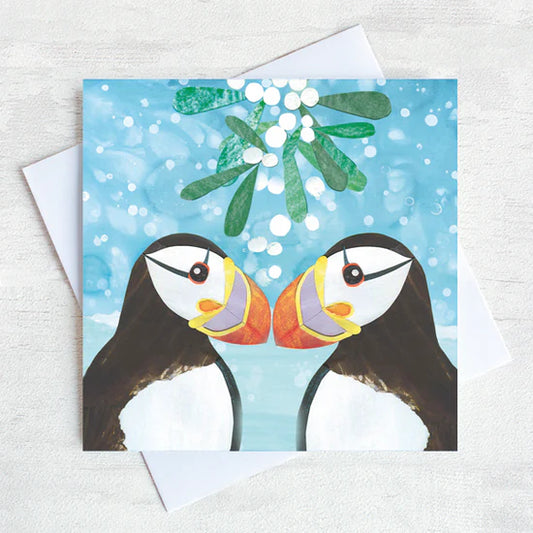 Puffins and Mistletoe Christmas Card