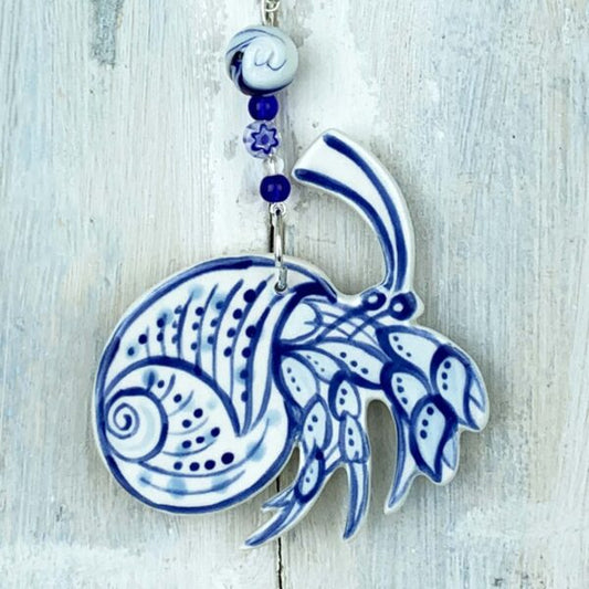 Blue Hermit Crab Ceramic Hanging Decoration