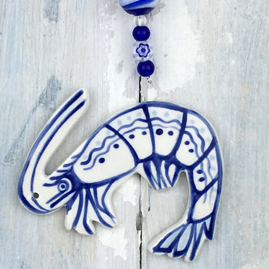 Blue Shrimp Ceramic Hanging Decoration