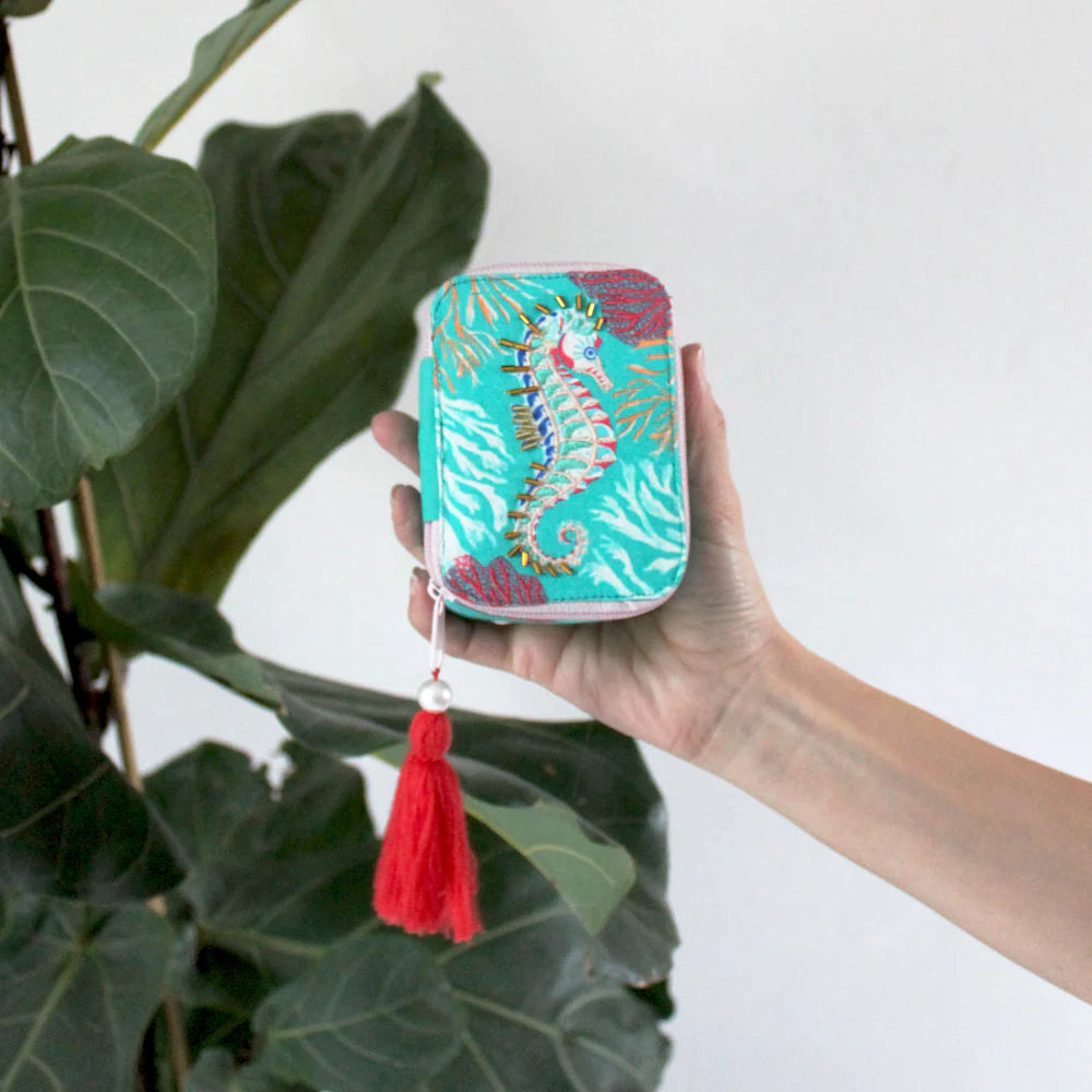 Embroidered Coral Seahorse Box