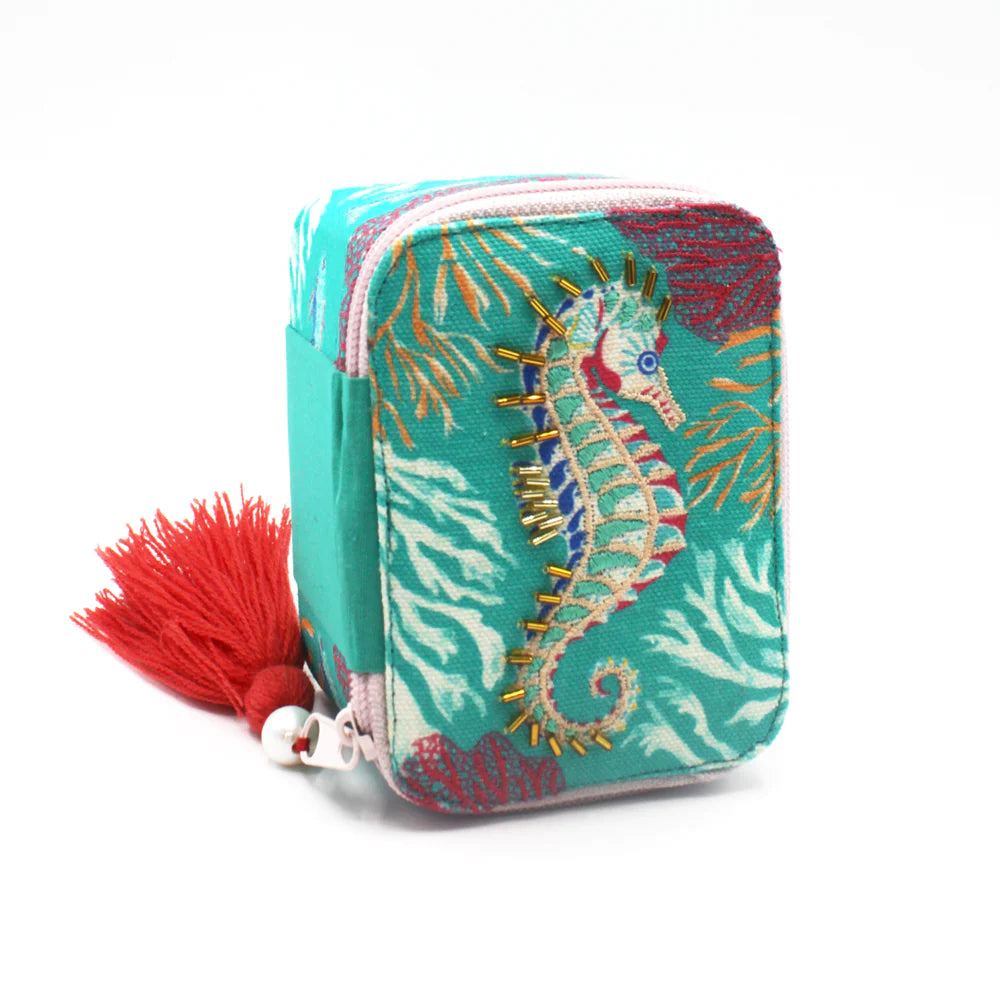 Embroidered Coral Seahorse Box